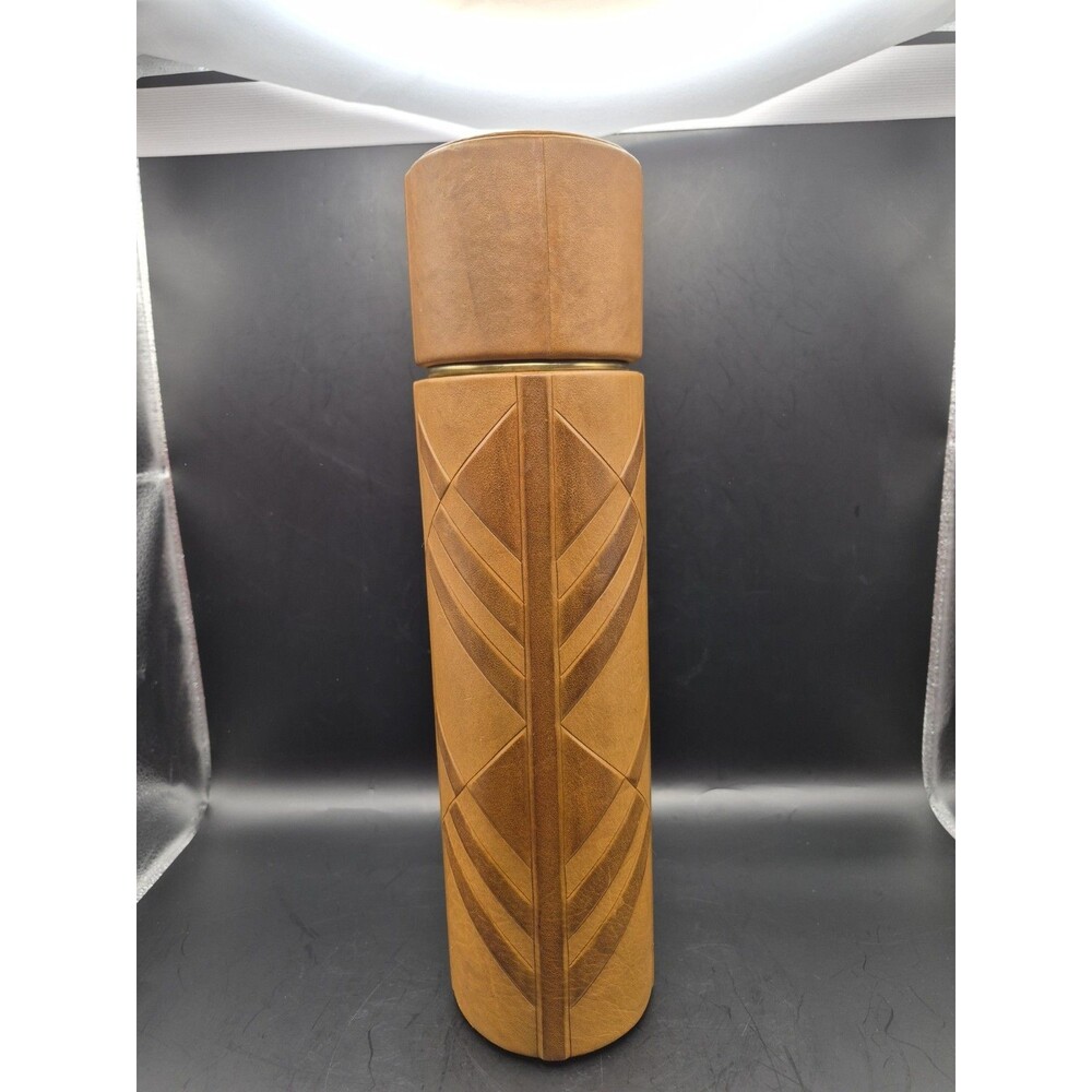 Leather Whiskey Bottle Or Wine Bottle Storage Case Container Silk Lined 14.5"×4"